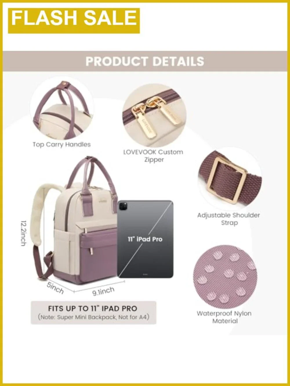 Mini Backpack for Women Waterproof Nylon Daypack with USB Port